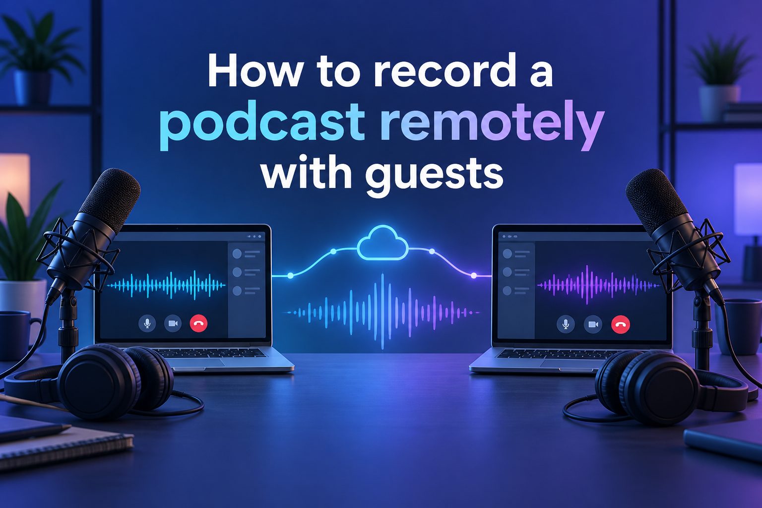 how-to-record-a-podcast-remotely-with-guests-e1723 Remote podcast recording setup with host and guests on video call